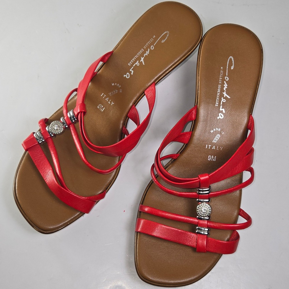 Contesa Italian Shoemakers Women's Red Leather Strappy Wedge Sandals‎ Size 9M